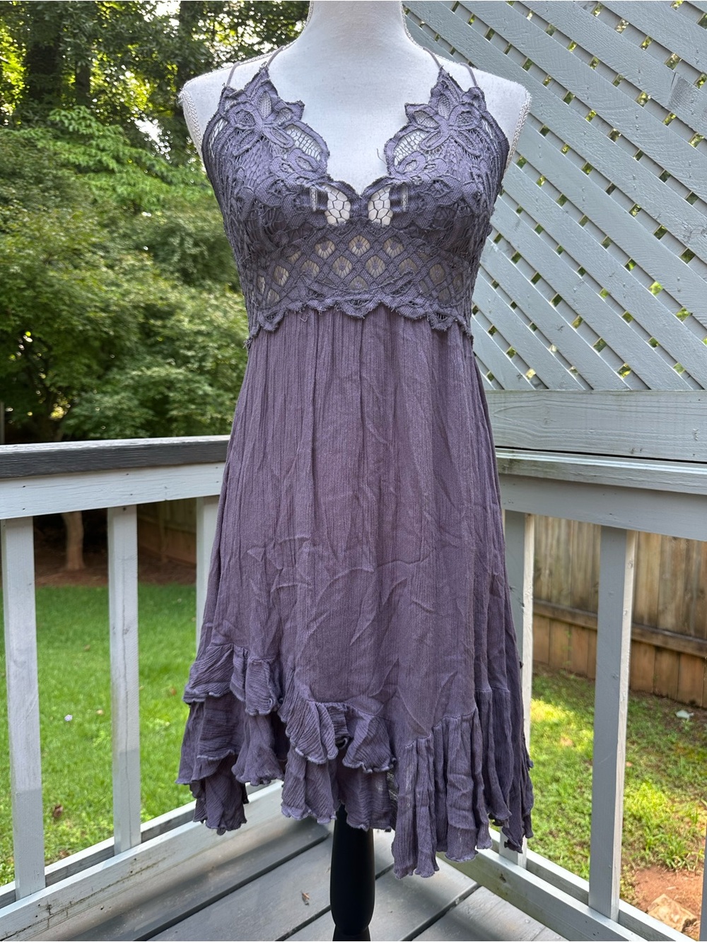 Free People FP One Lace Mini Dress with Ruffled Hem